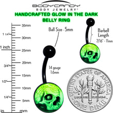 Load image into Gallery viewer, Black Titanium Webbed Skull Glow in the Dark Belly Ring
