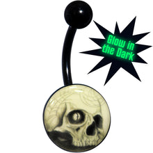 Load image into Gallery viewer, Black Titanium Webbed Skull Glow in the Dark Belly Ring
