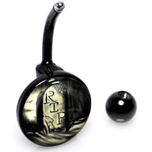Load image into Gallery viewer, Black Titanium RIP Tombstone Glow in the Dark Belly Ring
