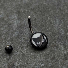 Load image into Gallery viewer, Black Glow in the Dark Peeking Black Cat Belly Ring by Onyx O
