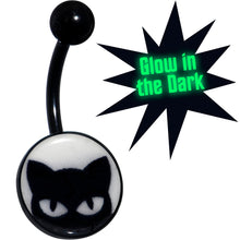 Load image into Gallery viewer, Black Glow in the Dark Peeking Black Cat Belly Ring by Onyx O
