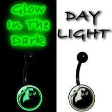 Load image into Gallery viewer, Glow in the Dark Fishbowl Kitty Cat Belly Ring by Onyx O
