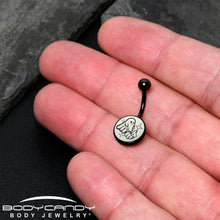 Load image into Gallery viewer, Black Anodized Glow in the Dark Halloween Ghost Dog Walker Belly Ring by Onyx O
