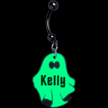 Load image into Gallery viewer, Custom Black Glow In The Dark Halloween Ghost Dangle Belly Ring
