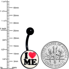 Load image into Gallery viewer, Black Glow in the Dark I Love Me Belly Ring by Onyx O
