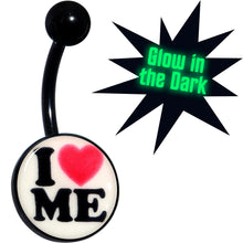 Load image into Gallery viewer, Black Glow in the Dark I Love Me Belly Ring by Onyx O
