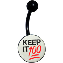 Load image into Gallery viewer, Glow in the Dark Black Keep it 100 Belly Ring by Onyx O

