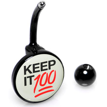 Load image into Gallery viewer, Glow in the Dark Black Keep it 100 Belly Ring by Onyx O
