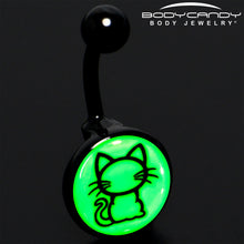 Load image into Gallery viewer, Black Anodized Glow in the Dark Kitty Cat Belly Ring by Onyx O
