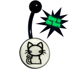 Load image into Gallery viewer, Black Anodized Glow in the Dark Kitty Cat Belly Ring by Onyx O
