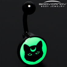Load image into Gallery viewer, Glow in the Dark Mystic Kitty Cat Belly Ring by Onyx O
