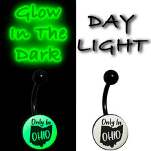 Load image into Gallery viewer, Glow in the Dark Black Only in Ohio Belly Ring by Onyx O
