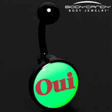 Load image into Gallery viewer, Black Anodized Glow in the Dark OUI Belly Ring by Onyx O
