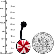 Load image into Gallery viewer, Black Glow in the Dark Holiday Peppermint Candy Belly Ring by Onyx O
