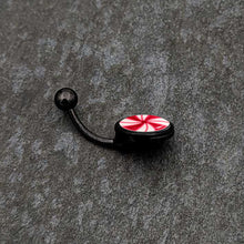 Load image into Gallery viewer, Black Glow in the Dark Holiday Peppermint Candy Belly Ring by Onyx O
