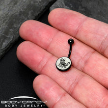 Load image into Gallery viewer, Black Anodized Glow in the Dark Skeleton Kitty Cat Belly Ring by Onyx O
