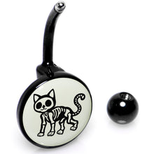 Load image into Gallery viewer, Black Anodized Glow in the Dark Skeleton Kitty Cat Belly Ring by Onyx O
