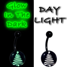 Load image into Gallery viewer, Black Glow in the Dark Holiday Christmas Tree Belly Ring by Onyx O
