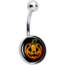 Load image into Gallery viewer, Orange Pumpkin Cat Jack-O-Lantern Belly Ring by Onyx O
