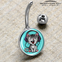 Load image into Gallery viewer, Heavy Metal Kitty Cat Belly Ring by Onyx O
