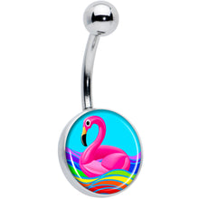 Load image into Gallery viewer, Rainbow Sea Floating Flamingo Belly Ring by Onyx O
