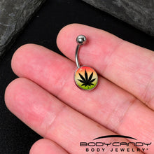 Load image into Gallery viewer, Steel Glow in the Dark Rainbow Ganja Leaf Belly Ring
