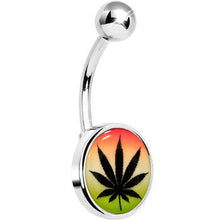 Load image into Gallery viewer, Steel Glow in the Dark Rainbow Ganja Leaf Belly Ring

