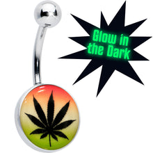 Load image into Gallery viewer, Steel Glow in the Dark Rainbow Ganja Leaf Belly Ring

