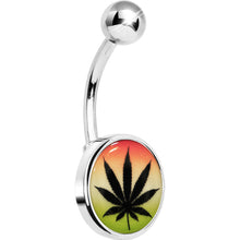 Load image into Gallery viewer, Steel Glow in the Dark Rainbow Ganja Leaf Belly Ring
