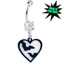 Load image into Gallery viewer, Flying Bat Heart Glow in the Dark Dangle Belly Ring by Onyx O
