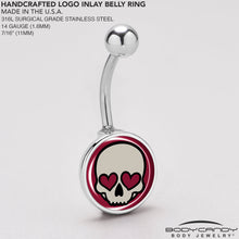 Load image into Gallery viewer, Valentine Heart Skull Belly Ring
