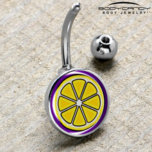 Load image into Gallery viewer, Yellow Slice of Lemon Belly Ring by Onyx O
