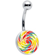 Load image into Gallery viewer, Rainbow Swirl Lollipop Belly Ring by Onyx O
