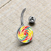 Load image into Gallery viewer, Rainbow Swirl Lollipop Belly Ring by Onyx O
