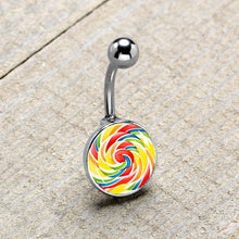Load image into Gallery viewer, Rainbow Swirl Lollipop Belly Ring by Onyx O

