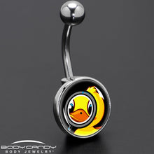 Load image into Gallery viewer, Magnified Yellow Duck Belly Ring by Onyx O
