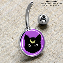 Load image into Gallery viewer, Black Mystic Kitty Cat Belly Ring by Onyx O

