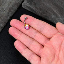 Load image into Gallery viewer, Retro Stripes Peace Sign Fingers Belly Ring by Onyx O
