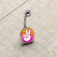 Load image into Gallery viewer, Retro Stripes Peace Sign Fingers Belly Ring by Onyx O
