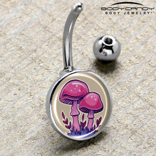 Load image into Gallery viewer, Artist Drawn Pink Mushrooms Belly Ring by Onyx O
