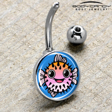 Load image into Gallery viewer, Swimming Pink Pufferfish Belly Ring by Onyx O
