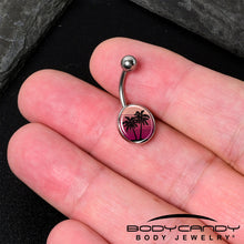 Load image into Gallery viewer, Palm Tree Retro Sunset Belly Ring by Onyx O
