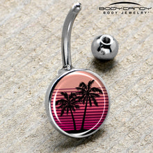 Load image into Gallery viewer, Palm Tree Retro Sunset Belly Ring by Onyx O

