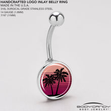 Load image into Gallery viewer, Palm Tree Retro Sunset Belly Ring by Onyx O
