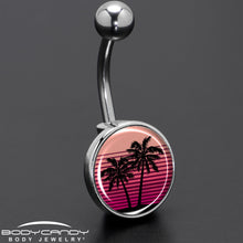 Load image into Gallery viewer, Palm Tree Retro Sunset Belly Ring by Onyx O
