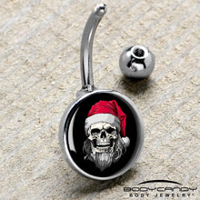 Load image into Gallery viewer, Holiday Skeleton Santa Claus Belly Ring by Onyx O
