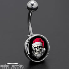 Load image into Gallery viewer, Holiday Skeleton Santa Claus Belly Ring by Onyx O
