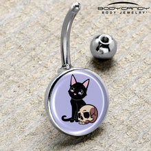 Load image into Gallery viewer, Skull Cat Belly Ring by Onyx O
