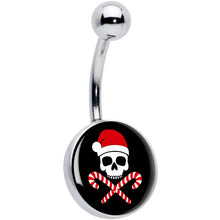 Load image into Gallery viewer, Santa Pirate Candy Cane Skull Belly Ring by Onyx O
