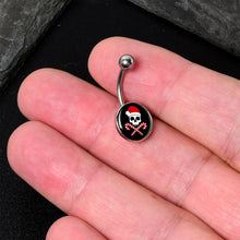 Load image into Gallery viewer, Santa Pirate Candy Cane Skull Belly Ring by Onyx O
